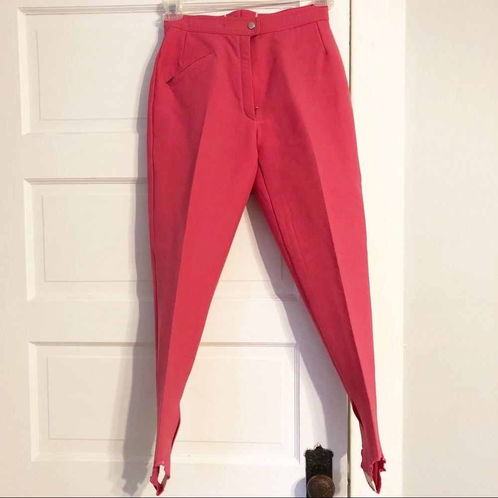 Vintage High-Waisted Hot Pink Stirrup Ski Pants